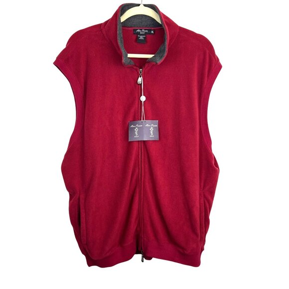 NWT Men XL Alan Flusser Golf Red Maroon Sleeveless Zip Up Vest Outerwear Pockets - Picture 10 of 11